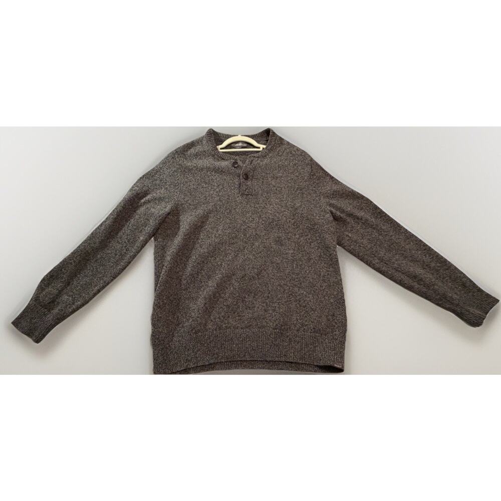 Eddie Bauer Men's Gray Tight-Knit Pullover Sweater L Cotton Nylon Merino Wool